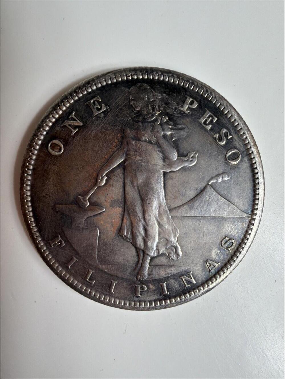 1909 S PHILIPPINES Under US Administration w Eagle OLD Silver PESO Coin